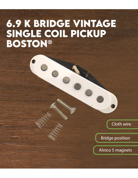 Características Pastilla single coil vintage para puente de guitarra 6.9 K Boston®