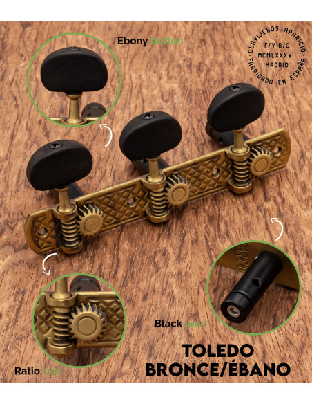 Clavijero Aparicio Guitarra Clásica Modelo Toledo Bronce/Ébano | Maderas Barber
