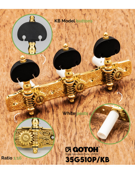 Gotoh Tuning Machine Gold 35G510P/KB Classical Guitar | Maderas Barber