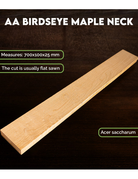 Birdseye Maple Neck Blank AA 700 × 85 × 25 mm | Maderas Barber