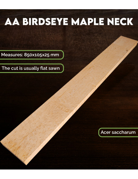 Birdseye Maple Neck Blank AA 850 × 105 × 25 mm | Maderas Barber