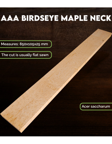 Birdseye Maple Neck Blank AAA 850 × 105 × 25 mm | Maderas Barber
