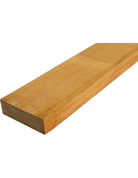 Detalle de mango Hard Maple torrefactado para bajo, color tostado y malla homogénea