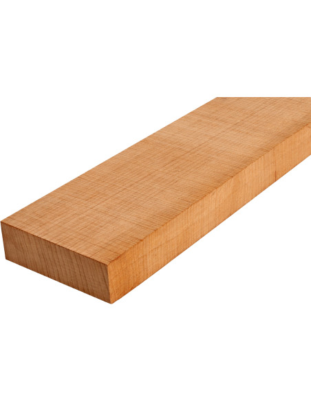 Detalle de mango Hard Maple torrefactado para bajo, color tostado y malla homogénea