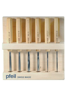 Pfeil 6 Initation Gouges Set in a wood showcase | Maderas Barber