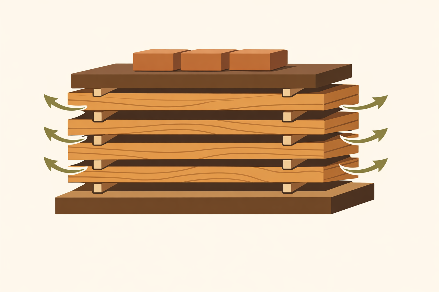 Apilado correcto de madera con rastreles para secado al aire