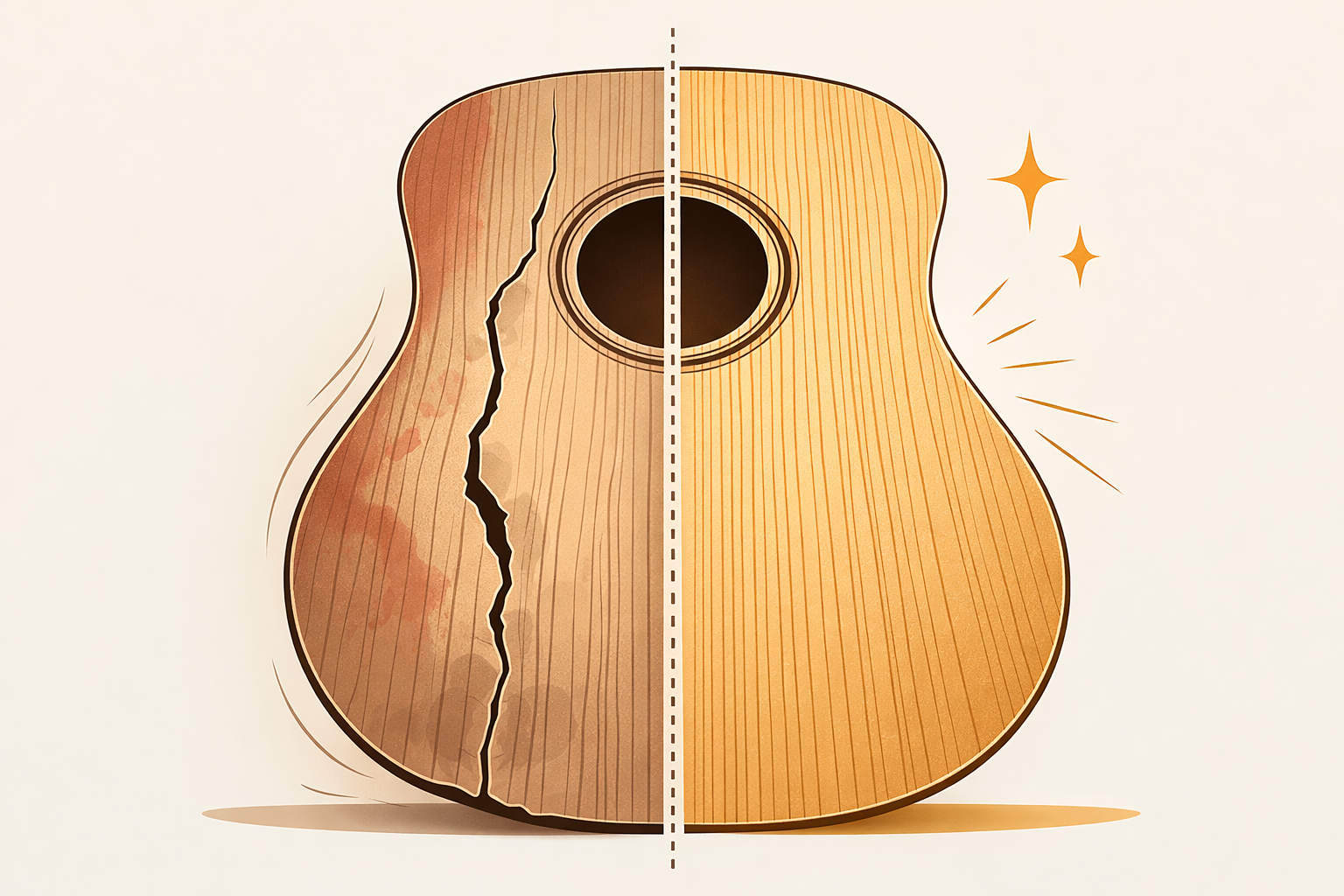 Tapa de guitarra dañada vs tapa perfecta